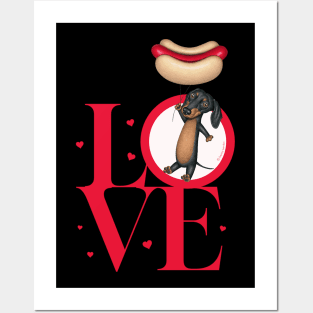 Funny Doxie Dog with hotdog balloons on a Dachshund Love tee Posters and Art